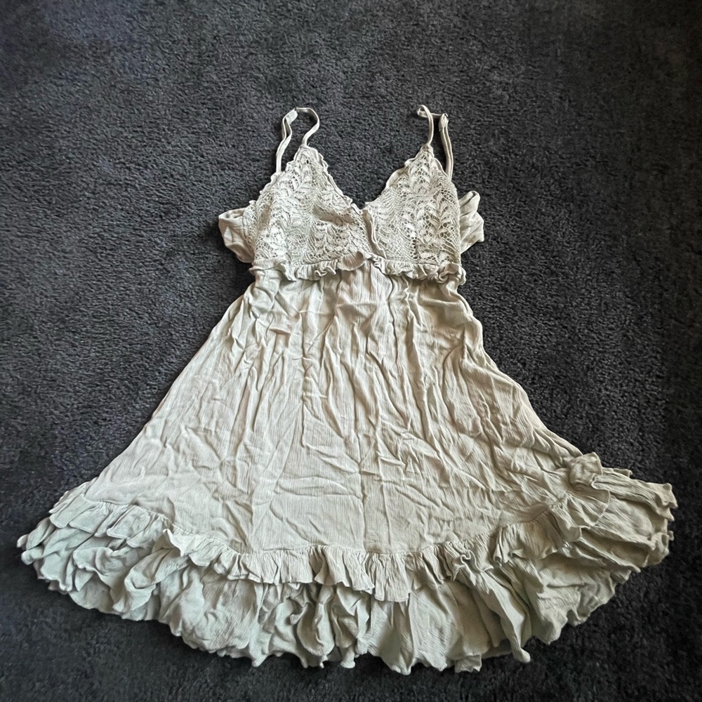 Lace Trim Beige Dress